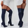 Stretch sur le genou Stiletto cuir chaussette femmes cuisse haute entrejambe bottes bout pointu Sexy dames talon haut à la mode chaussure femme