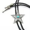 Boogbladen bolo stropdas retro shirt ketting blauwe stenen pentagram poirot kraag lederen ketting lange hangboog