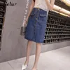 Jielur High Waist Denim Skirts Plus Size Buttons Pockets Classic Jeans Skirt for Women S-5XL Fashion Korean Elegant Jupe Femme 220322