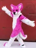 Mascotte canino costume rosa rosa pelosa pelosa cani da fursuit abito da festa di Halloween da festa di Halloween