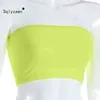 Kadınlar Seksi Floresan Tüp Kırpma Üst Streetwear Gece Parti Kulübü Kapalı Omuz Katı Basit Neon Yeşil Pembe Cami Harajuku Giysi G220414
