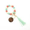 Porte-clés Bracelet en perles léopard, pompon, pendentif, perles en bois, porte-clés de poignet, cadeau créatif