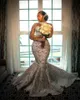 Saudiarabien Crystal Mermaid Wedding Dress Illusion High Neck Long Sleeve Plus Size Size Brudklänningar Pärlor Brudrockar DE