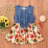 Girl's Dresses Baby Girls Denim Vest Stitching Froral Dress Child Sleeveless Clothes 6M-4YGirl's