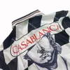 Casablanca de xadrez gesso como camisa de manga longa de seda Men British Retro Button-Down camisetas xadrez