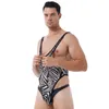 Catsuit kostümleri iç çamaşırı erkekler seksi vücut takım elbise iç çamaşırı siyah unisex zebra tulum romper singlet bodysuit iç çamaşırı