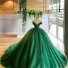 Green Quinceanera Vestidos do ombro Organza Lace Up Lar