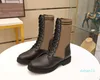 2022-Luxury Designer Woman Black Leather Biker Boots With Stretch Fabric Lady Combat Ankel Boot Flat Shoes 35-42 EUR