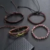 4pcs/conjunto de pulseira de couro trançada