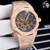 Men's sports machinery 15400 watch dial cream gold hollow stainless steel double balance wheel holloewd-out automatic movement 43mm designer hand writing watches