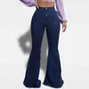 Nowe wysokiej talii dżinsy seksowne rozszerzone spodnie Vintage Denim Blue Bell Bottom Moms Praca L220726