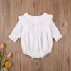 Cute Infant Newborn Baby's Romper Long Sleeve Lapel Collar with Buttons Top Wrinkled Short for Summer and Spring G220521
