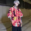 Erkek Casual Gömlek Gömlek Trend Serin Punk Gevşek Hip Hop Tam Baskı Yarım Kollu Hong Kong Tarzı Severler Kravat Boya Bluz Streetwear