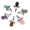 Natural Stone Angel Pendant Charms for Necklace Pink Quartz Agates Pendants Silver-color Water Drop Female Jewelry Gift