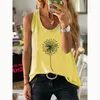 100% Cotton Women Waistcoat Summer Oversized Dandelion Print Fashion Harajuku Female Regular Graphic Steevless Ladies Tank Tops 220325