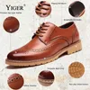 Yiger New Mens Oxford Sole Shoes Wedding Dress Genuine Leather Shoes Mens Laceup Bullock 신발 0046 210312