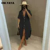 CM.YAYA Abito da donna elegante stile camicetta e camicia con bottoni tinta unita 220516