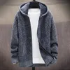 Men's Sweaters Sweater Coat Plush Lining Knitted Cardigan All-matched Thick Simple Drawstring Side Pockets Loose CardiganMen's