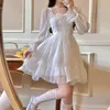 Robes décontractées Blanc Bow Dentelle Punk Mini Robe Femmes Harajuku Kawaii Lolita Vintage Esthétique À Manches Longues Vêtements De Mode Coréenne