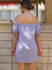 Ootn Summer Casual Striped Shirt Dress Slash Scyk Szyjka koronka w świąteczne mini guziki A-line elegancka sukienka dla kobiet 220511