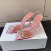 Amina Muaddi Ma'am Begum Crystal-vellished Pvc Pumps Shoes 랩 하이힐 여성 고급 디자이너 드레스 신발 저녁 슬링 백 스트랩 샌들 크리스탈 슈트 신발