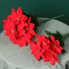 Eén zijden poinsettia bloemenbunch 7 hoofden rood witte kerstbloem voor huisdecoratieve kunstbloemen