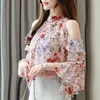 Blouses Femmes Chemises Vêtements Femme 2022 Dames Hauts Chemisier En Mousseline De Soie Florale Pour Femmes Mujer Volants Manches Papillon Rose Blusas Plus Siz