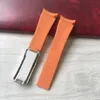 Titta på band 21mm Orange Curved End Soft RB Silicone Rubber Watchband för Explorer 2 42mm Dial 216570 Rem Armband211q