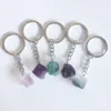 Fluorita de pedra crua natural anéis de cristal chaveiros de cura decoração de carros -chave Chave -chave para mulheres homens homens