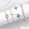 Charm Bracelets Fashion Jewelry Vintage Bracelet Set Triangle Turquoise Bowknot Hollowed Circle Coconut Palm 4Pcs/Set Drop Delivery Dh2J0