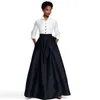 Kjolar högkvalitativ 2022 specialtillverkade långa svarta balklänningar med fickor rosett Vintage satingolvlängd för kvinnor blixtlåskjolar