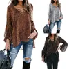 Women's Blouses & Shirts Womens Shirt Lantern Sleeve Tie-Up Chiffon Blouse Leopard Sexy V-Neck Split Tunic Tops With 3 Colors Casual Style