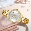 ساعة Wristwatches Dial Dial Watches للنساء مع فرقة الفولاذ المقاوم للصدأ أزياء أحجار الراين للسيدات Wristwatch Luminouswristwatches ساعات معصم