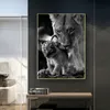 Leonessa e cucciolo in bianco e nero su tela pittura poster e stampe scandinavo Cuadros Wall Art Picture for Home Decor