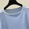 Koszulka damska Summer Tops Camisetas Mjer 2022 Cienka dzianina koszulka Kobieta z krótkim rękawem Ubrania w paski TEE TEE FEMME