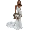 2023 Luxus Arabische Meerjungfrau Brautkleider Dubai Sparkly Crystals Lange Spitze rückenfreie Brautkleider Hofzug Tüllrock Robes de Mariee