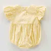 Baby flicka bodysuits kort ärm bomullsblommig tryck stor båge spädbarn baby flickor jumpsuit baby flickor kläder för sommaren g220521