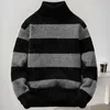 Herentruien herfst winter heren turtleneck gestreepte trui breien pullovers rollneck gebreide warme mannen jumper casual sweatermen's