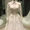 Classic Wedding Dress With Long Sleeve High Neck Applique Lace Up Organza Formal Occasion Custom Made Tulle Floor-length