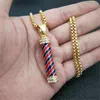 Pendant Necklaces Hip Hop Jewelry Bling Iced Out Barber Pole Necklace With Stainless Steel Cubic Link Chain Gold Zircon Men's For GiftPe