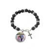 Fashion sublimation blank DIY round charm beaded cross bracelet transfer printing love mens bracelet for woman Thanksgiving Valentines Day Souvenir Family Gift