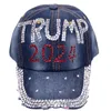 9 Styles 2024 Trump Diamond Baseball Cap Réglable Denim Sun Hat Sports Casual Cotton Hat