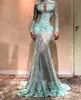 2023 High Neck Prom jurken lange mouwen Mermaid avondjurken Illusie Lace Formele Cutaway Side Celebrity Jowns BC0003 GC1222