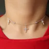 Kedjor Sterling Silver Dangle Cross Charm Pendant 33 7cm Choker Chocker Micro Pave Clear CZ Fine Women Chain NecklaceCeins