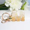 Gold Color Bell Charms Alfabet Keychain English Letter Keyring Glitter Gradient Harts Leaf Crafts Car Handbag Pendant Keychain