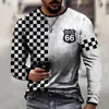 Herr t-shirts mode män o nack 3d tryckmönster t shirt hösten casual långärmad pullover våren smal pläd streetwear harajuku topp