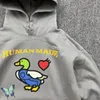 人間製ビッグデニムアヒルプリントパーカースウェットメンズレディース刺繍袖フリース HMMD プルオーバースウェットシャツ W220812