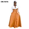 CM.Yaya Kobiety Wysoka Talia Faux Leather Long Spirts Night Club Street Vintage Sashes A-Line Maxi PU Party Bandaż Spódnica 220317