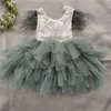 Princesse bébé plume robe 1ère fête d'anniversaire enfant en bas âge filles dentelle manches volantes été enfants tutu vêtements avec ceintures 220426