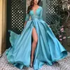 Aso Ebi 2022 Arabic Navy Blue A Line Prom Dresses Lace Beaded Sequin Evening Dresses V Neck Formal Party Second Reception Bridesmaid Gowns B0622